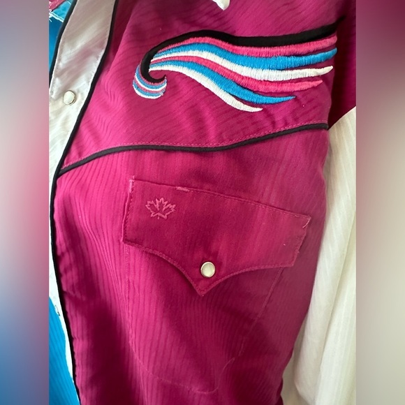 Mid West Garment Company Western Shirt SnapButton Front Pink Blue White SZ L VTG - Picture 4 of 7